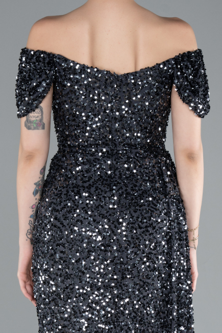 Anthrazit Abendkleid Schuppig Lang ABU4843