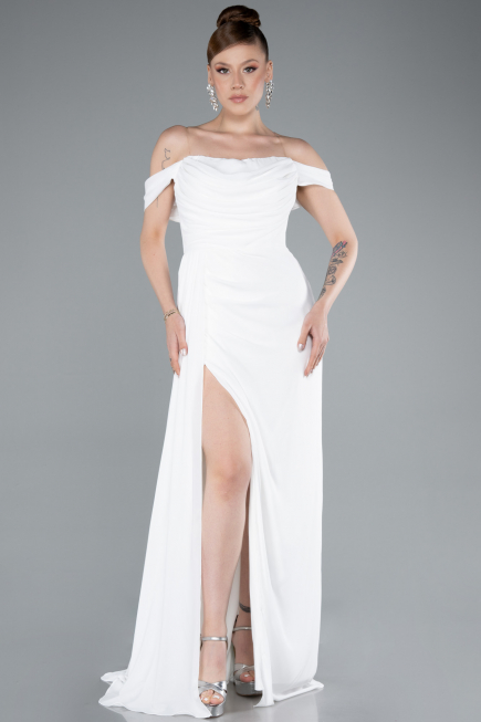Abendkleid Lang Chiffon Weiß ABU4925
