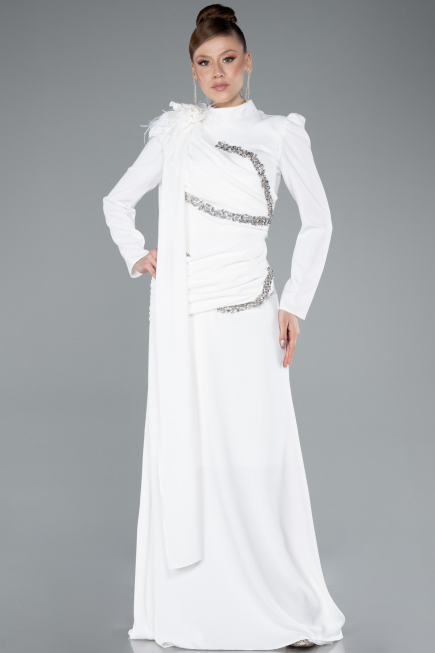 Hijab-Abendkleid Lang Weiß ABU4934