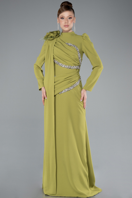 Hijab-Abendkleid Lang Pistaziengrün ABU4934