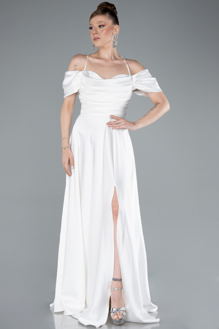 Weiß Abschlusskleid Satin Lang ABU4703