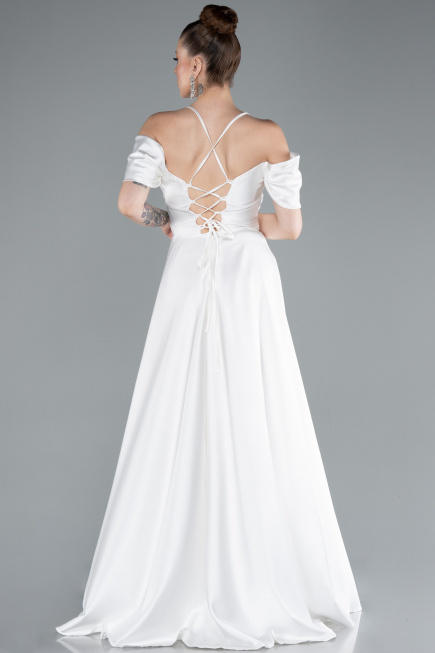 Weiß Abschlusskleid Satin Lang ABU4703