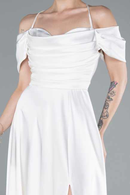 Weiß Abschlusskleid Satin Lang ABU4703