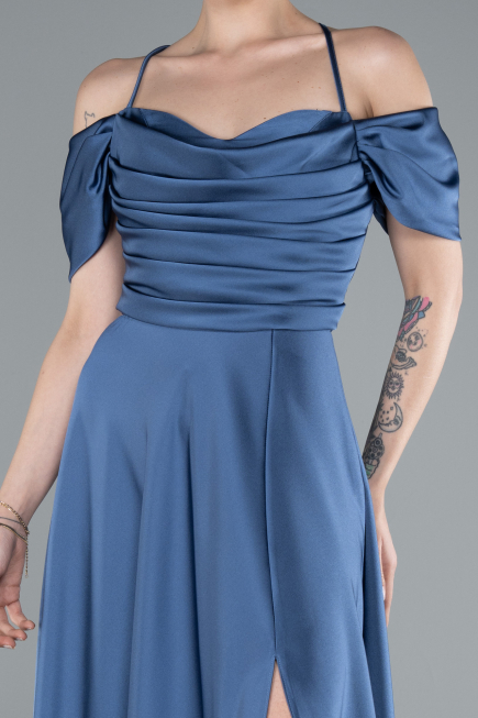 Grau-Indigo Abschlusskleid Satin Lang ABU4703