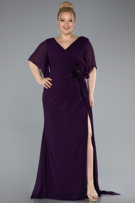 Abendgarderobe in Großen Größen Lang Chiffon Violett dunkel ABU4911
