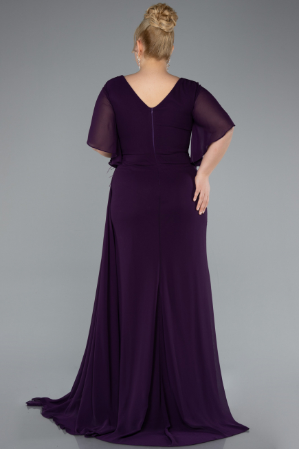 Abendgarderobe in Großen Größen Lang Chiffon Violett dunkel ABU4911