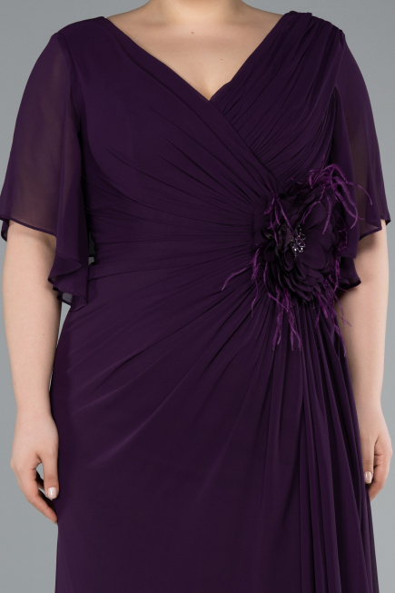 Abendgarderobe in Großen Größen Lang Chiffon Violett dunkel ABU4911