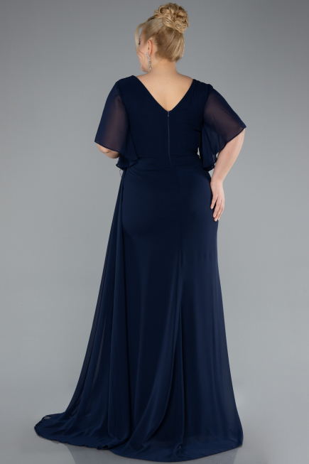 Abendgarderobe in Großen Größen Lang Chiffon Marineblau ABU4911