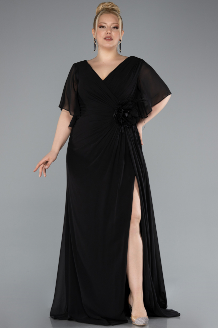 Abendgarderobe in Großen Größen Lang Chiffon Schwarz ABU4911