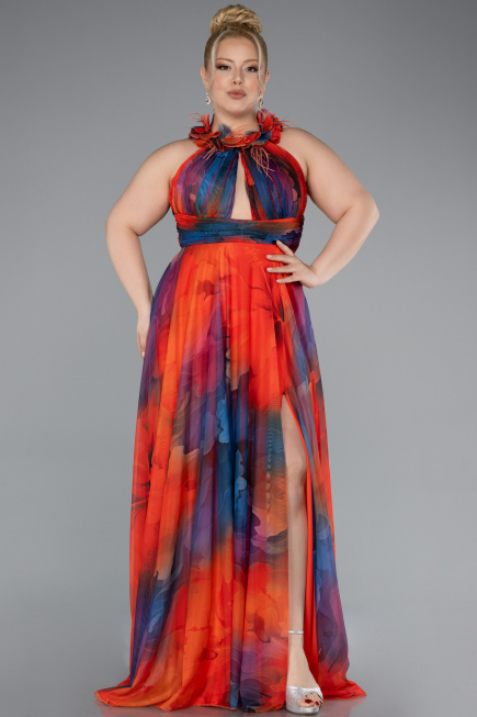 Abendkleid in Übergröße Lang Orange ABU4902