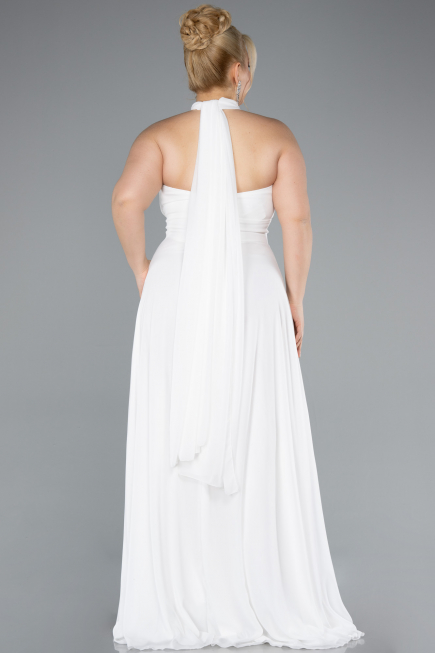 Kleider in Großen Größen Lang Chiffon Weiß ABU4951