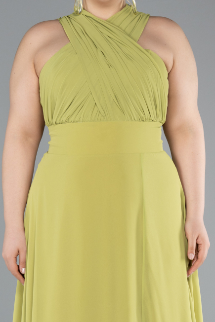 Kleider in Großen Größen Lang Chiffon Pistaziengrün ABU4951