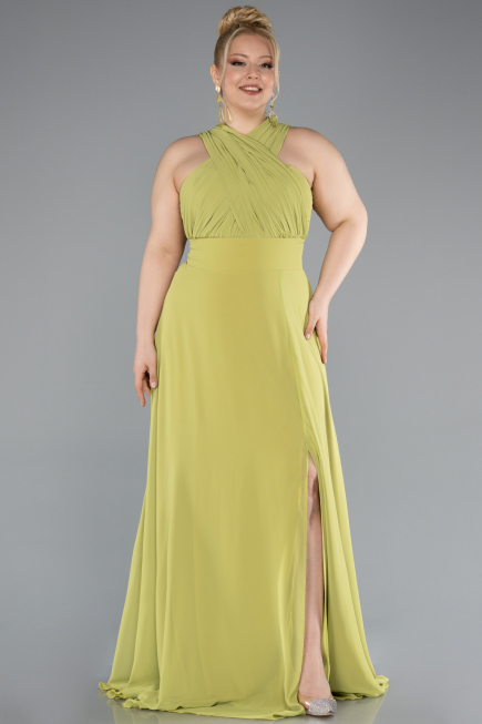 Kleider in Großen Größen Lang Chiffon Pistaziengrün ABU4951