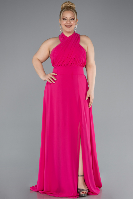 Kleider in Großen Größen Lang Chiffon Fuchsie ABU4951
