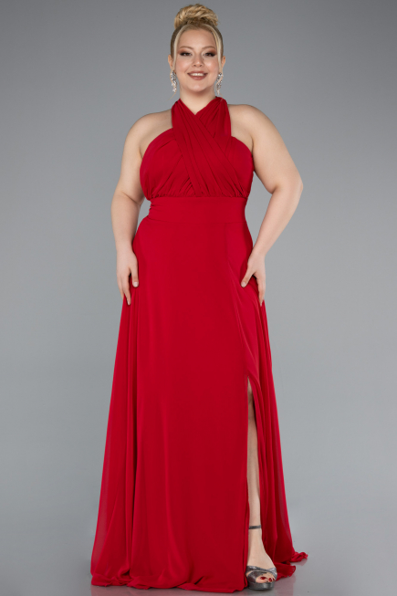 Kleider in Großen Größen Lang Chiffon Rot ABU4951