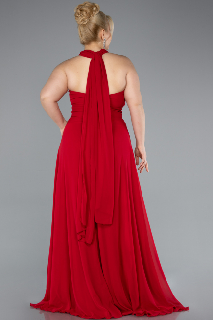 Kleider in Großen Größen Lang Chiffon Rot ABU4951