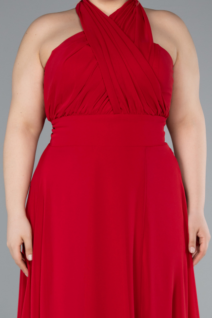 Kleider in Großen Größen Lang Chiffon Rot ABU4951