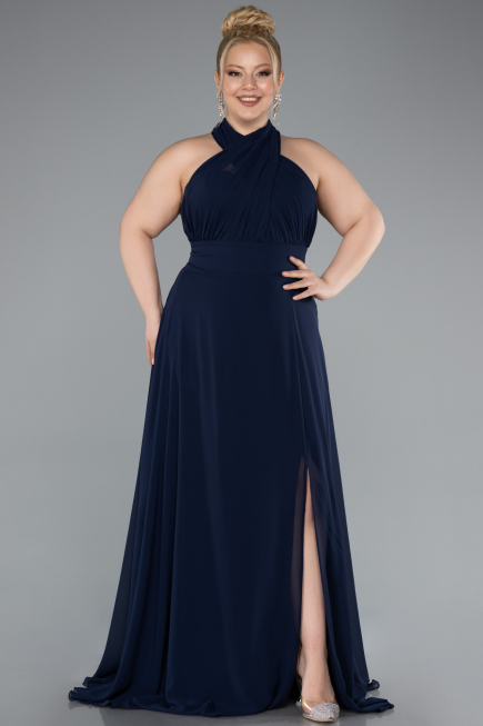 Kleider in Großen Größen Lang Chiffon Marineblau ABU4951