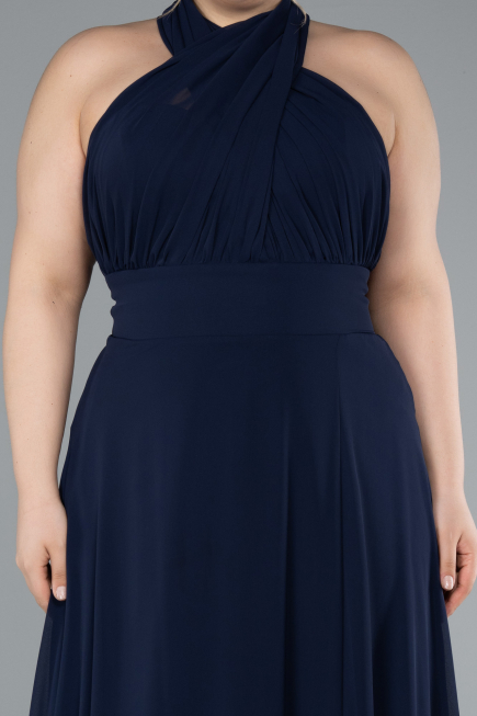 Kleider in Großen Größen Lang Chiffon Marineblau ABU4951