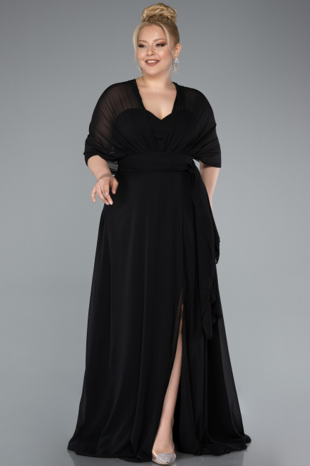 Kleider in Großen Größen Lang Chiffon Schwarz ABU4951