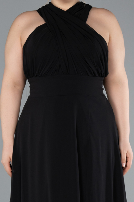 Kleider in Großen Größen Lang Chiffon Schwarz ABU4951