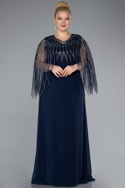 Marineblau Abendkleid İn Übergröße Chiffon Lang ABU4888
