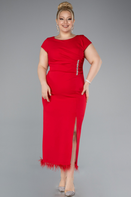 Partykleid in Übergröße Midi Rot ABK2340