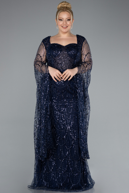 Abendkleid in Übergröße Lang Marineblau ABU4945