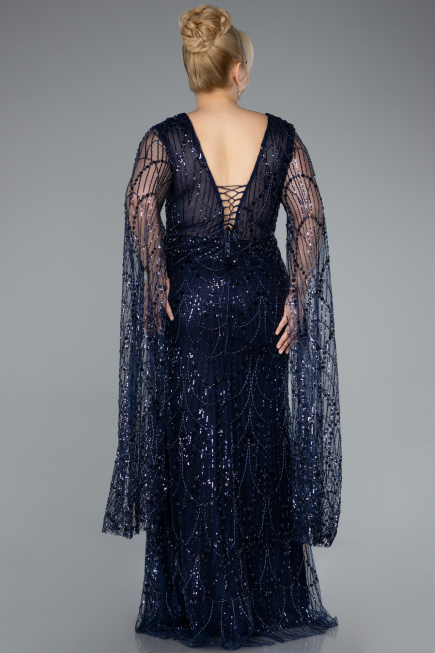 Abendkleid in Übergröße Lang Marineblau ABU4945