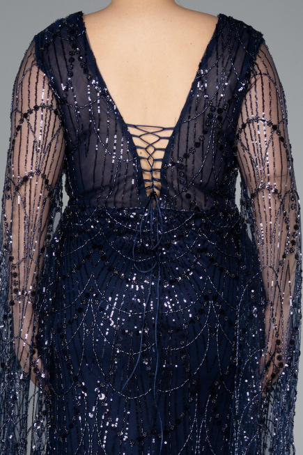 Abendkleid in Übergröße Lang Marineblau ABU4945