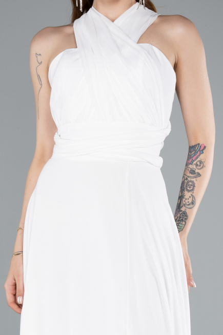 Abschlusskleid Lang Chiffon Weiß ABU4965