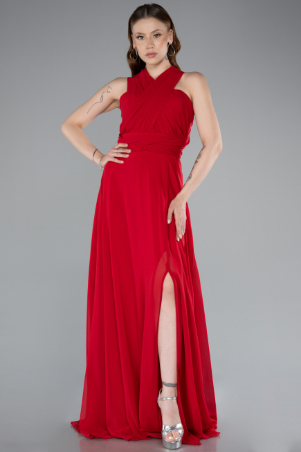 Abschlusskleid Lang Chiffon Rot ABU4965
