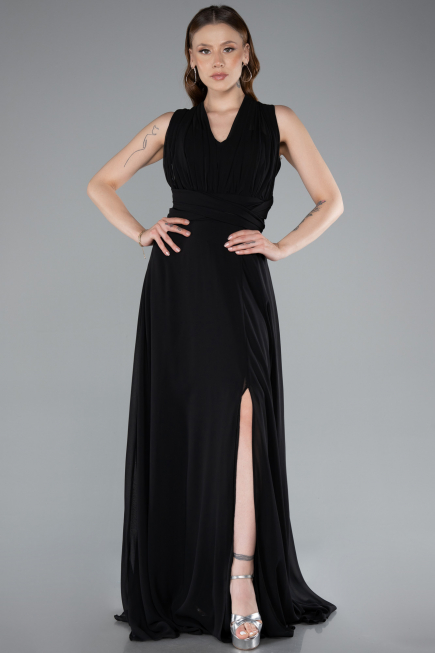 Abschlusskleid Lang Chiffon Schwarz ABU4965