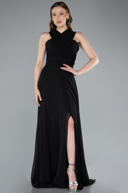 Abschlusskleid Lang Chiffon Schwarz ABU4965