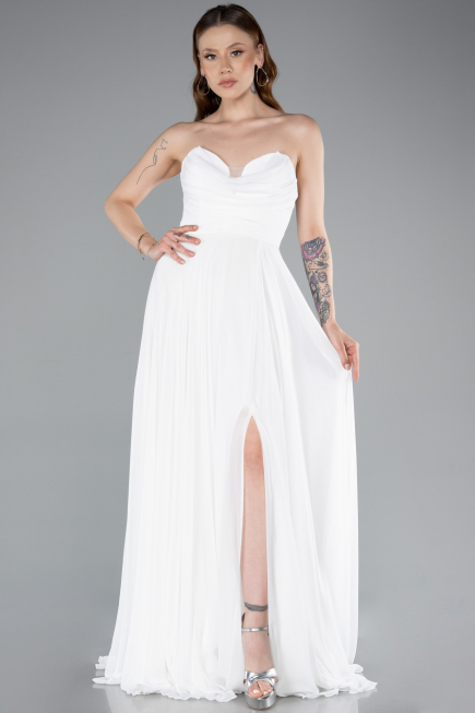 Abschlusskleid Lang Chiffon Weiß ABU4966