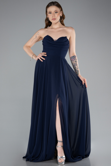 Abschlusskleid Lang Chiffon Marineblau ABU4966