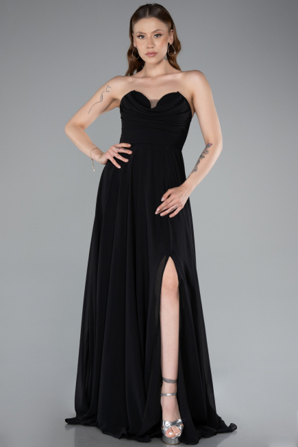 Abschlusskleid Lang Chiffon Schwarz ABU4966