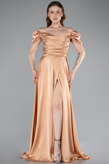 Lachs Abschlusskleid Satin Lang ABU4508