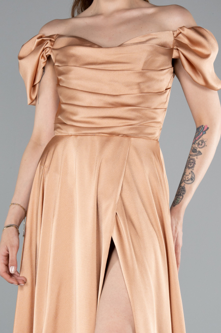 Lachs Abschlusskleid Satin Lang ABU4508
