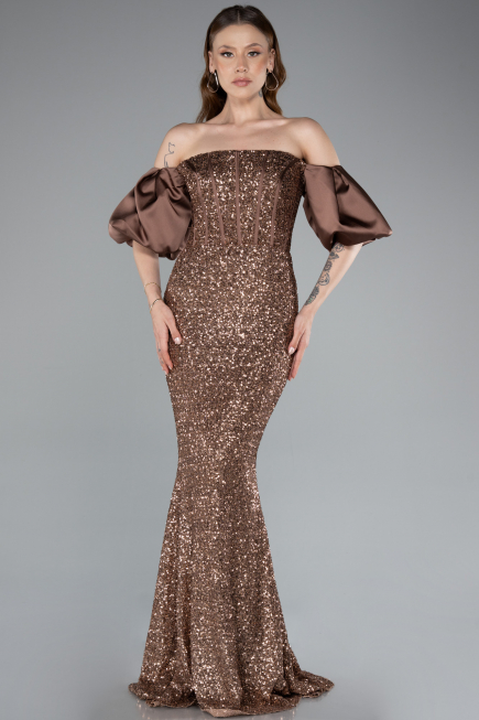 Braun Abendkleid İm Meerjungfrau-Stil Lang ABU4308