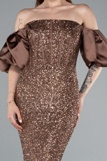 Braun Abendkleid İm Meerjungfrau-Stil Lang ABU4308