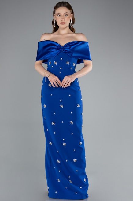 Standesamtkleid Lang Sächsischblau ABU4973