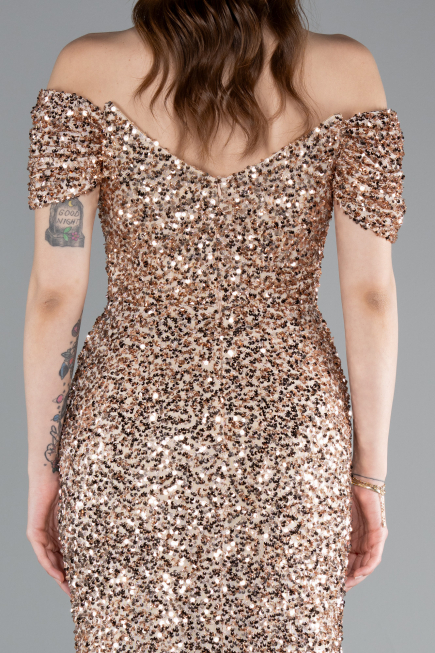 Gold Abendkleid İm Meerjungfrau-Stil Schuppig Lang ABU4906