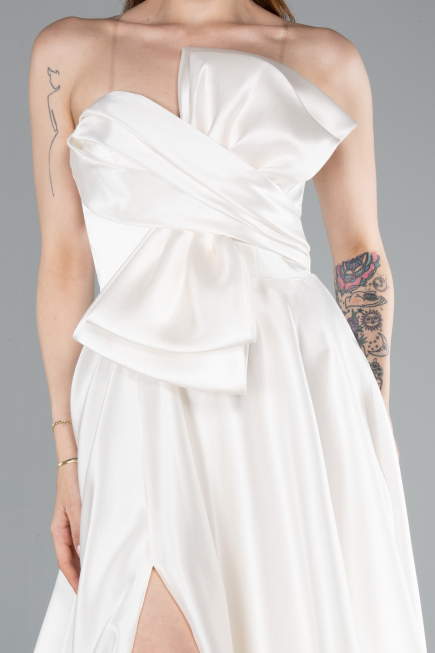 Abendkleid Lang Satin Weiß ABU4975