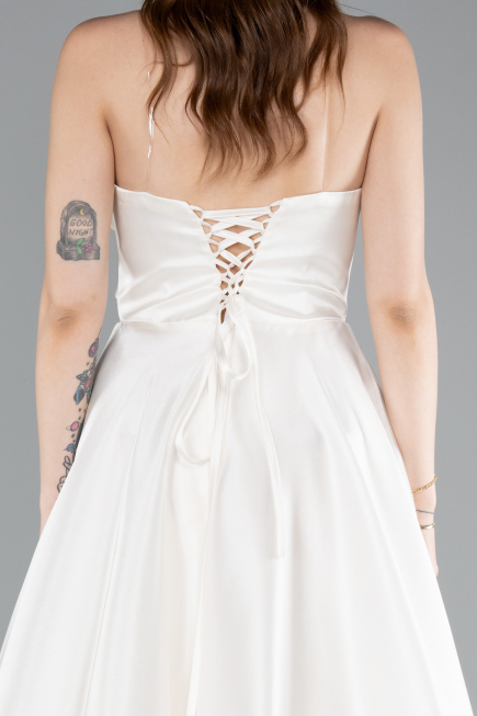Abendkleid Lang Satin Weiß ABU4975