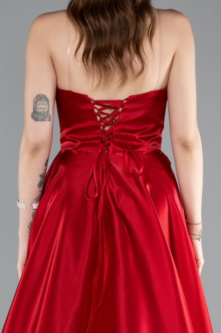 Abendkleid Lang Satin Rot ABU4975