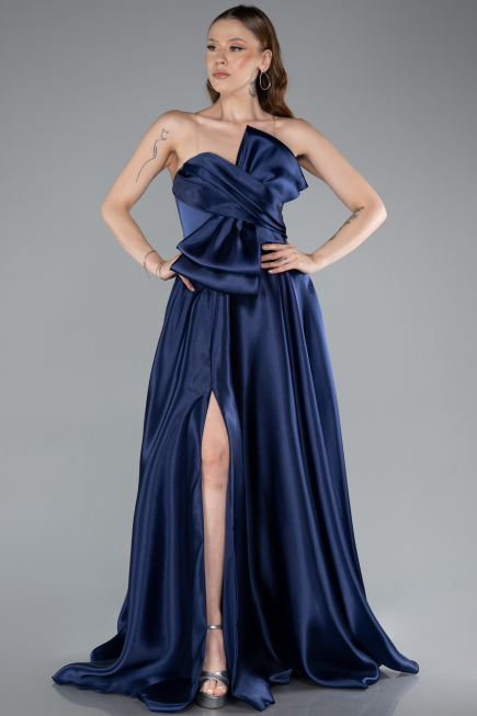Abendkleid Lang Satin Marineblau ABU4975