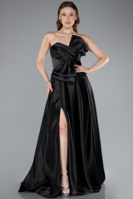 Abendkleid Lang Satin Schwarz ABU4975