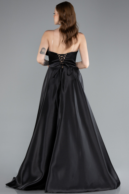 Abendkleid Lang Satin Schwarz ABU4975
