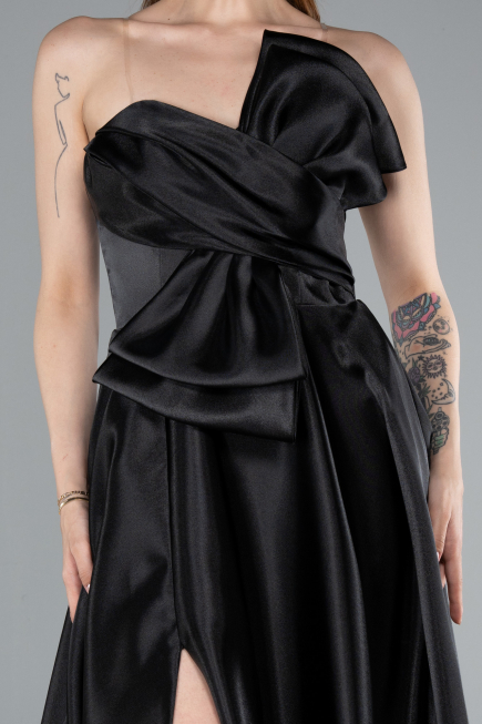 Abendkleid Lang Satin Schwarz ABU4975